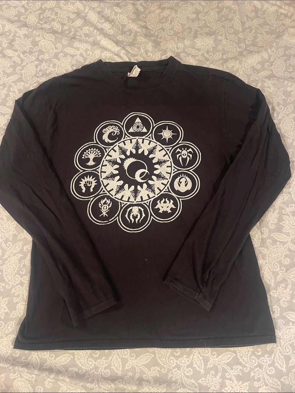 Black Long-Sleeve Men’s Shirt with White Magic: The Gathering - MTG Print